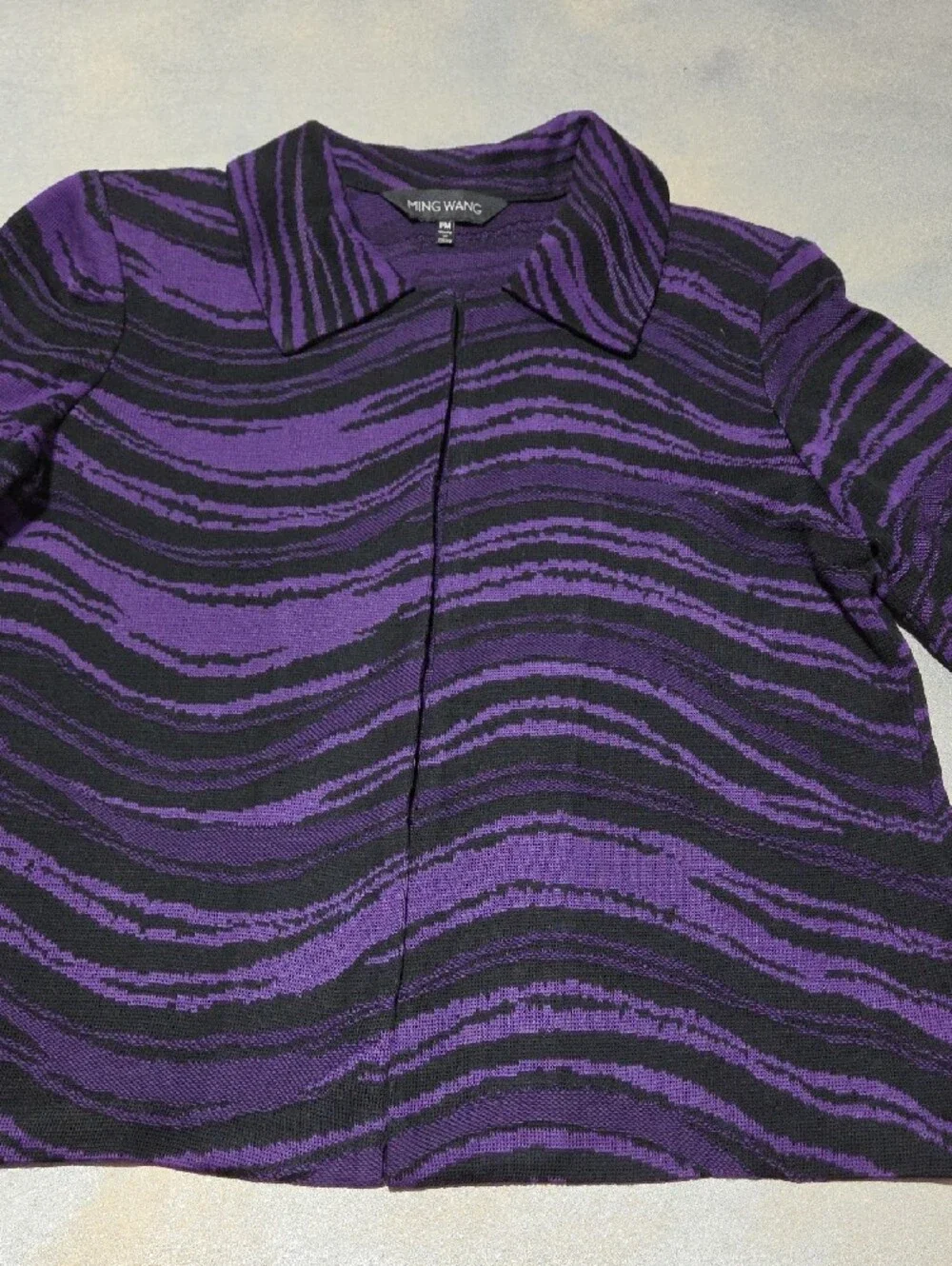 Ming Wang Purple and Black Zebra-Print Knit Jacket